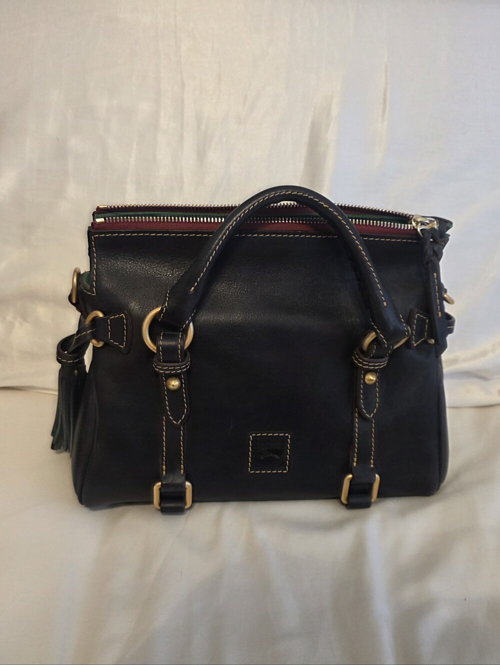 Dooney & Bourke Black Leather Satchel with Red Interior